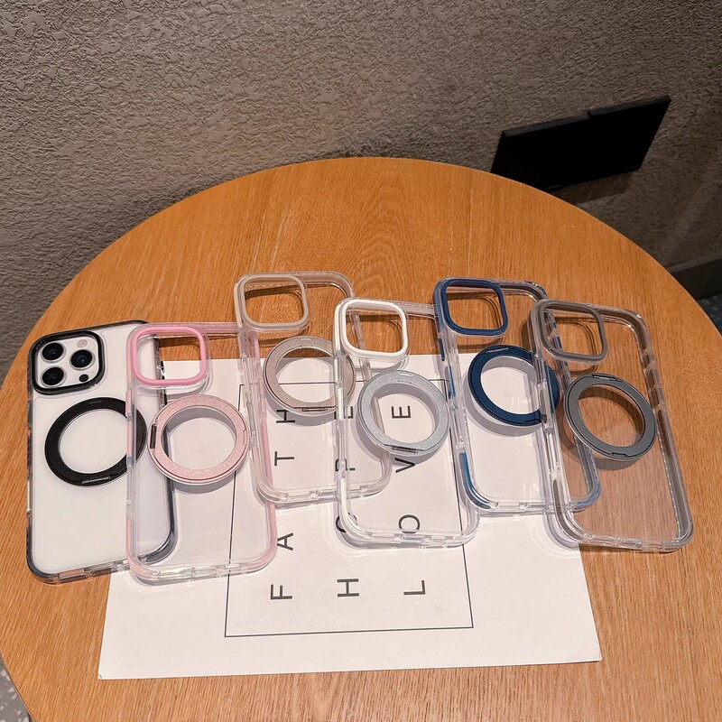 适用苹果17promax透明手机壳360旋转磁吸支架 iPhone16全包保护套|undefined