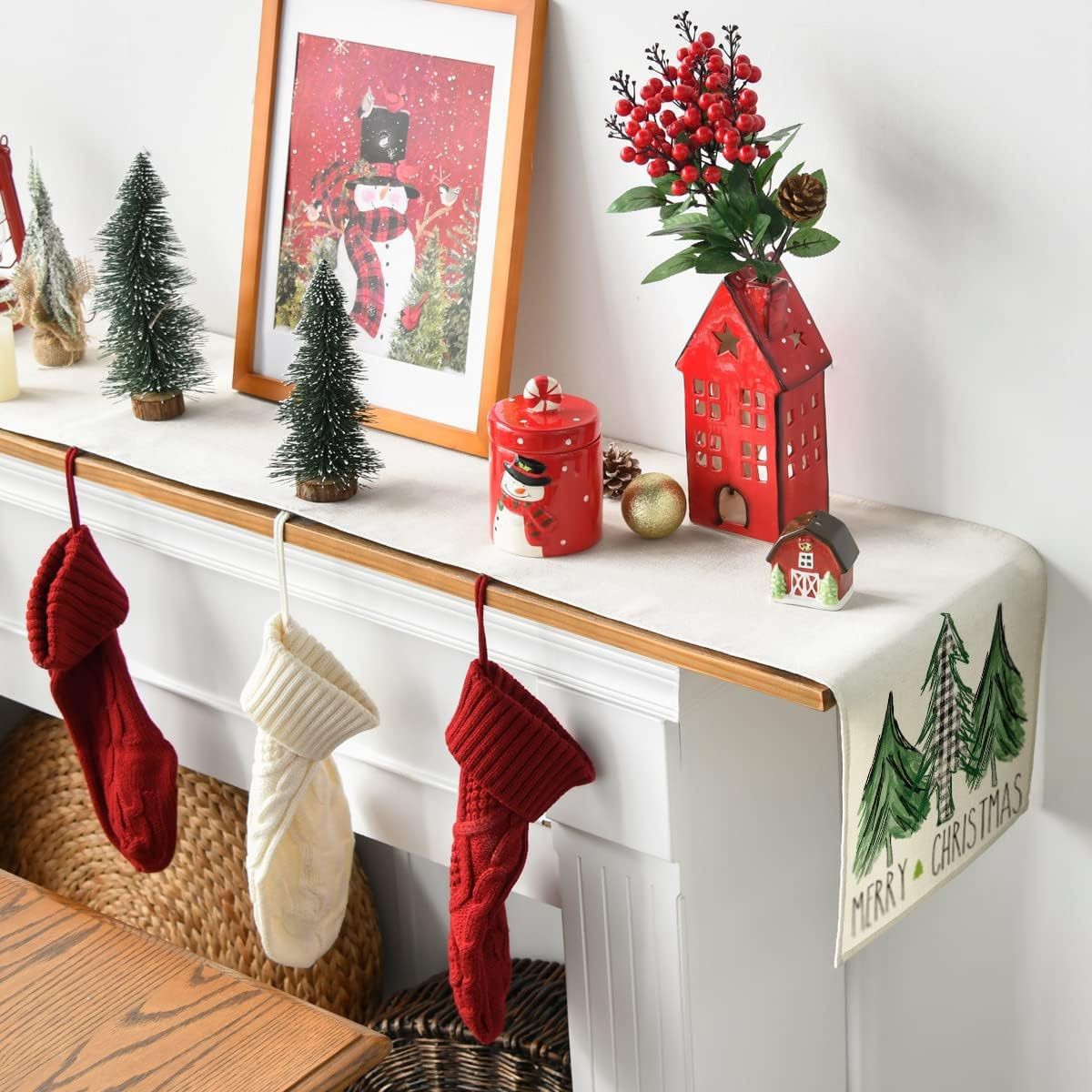 Camino de mesa navideño, decoración de mesa de comedor para el hogar, estilo europeo y americano, mantel nórdico, patrón a cuadros para mesa de té.