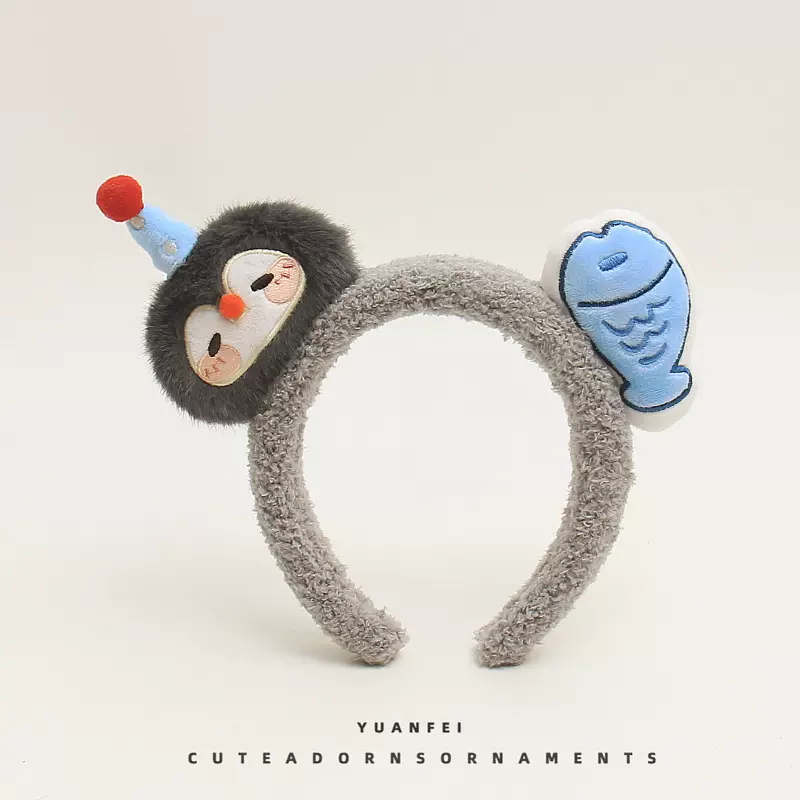 创意企鹅小鱼毛绒发箍可爱萌趣卡通洗脸发卡压发头饰少女拍照头箍