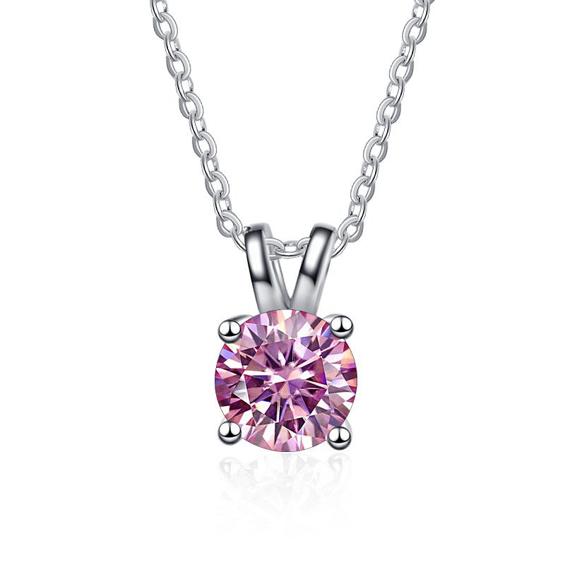 Plata esterlina S925 collar de diamante clásico de color de cuatro garras personalidad simple pequeño colgante fresco