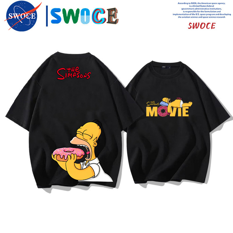 Simpsons anime peripheral cotton short-sleeved T-shirt men's summer youth fashion loose off-shoulder half-sleeve top Simpsons anime peripheral cotton short-sleeved T-shirt men's summer youth fashion loose off-shoulder half-sleeve top