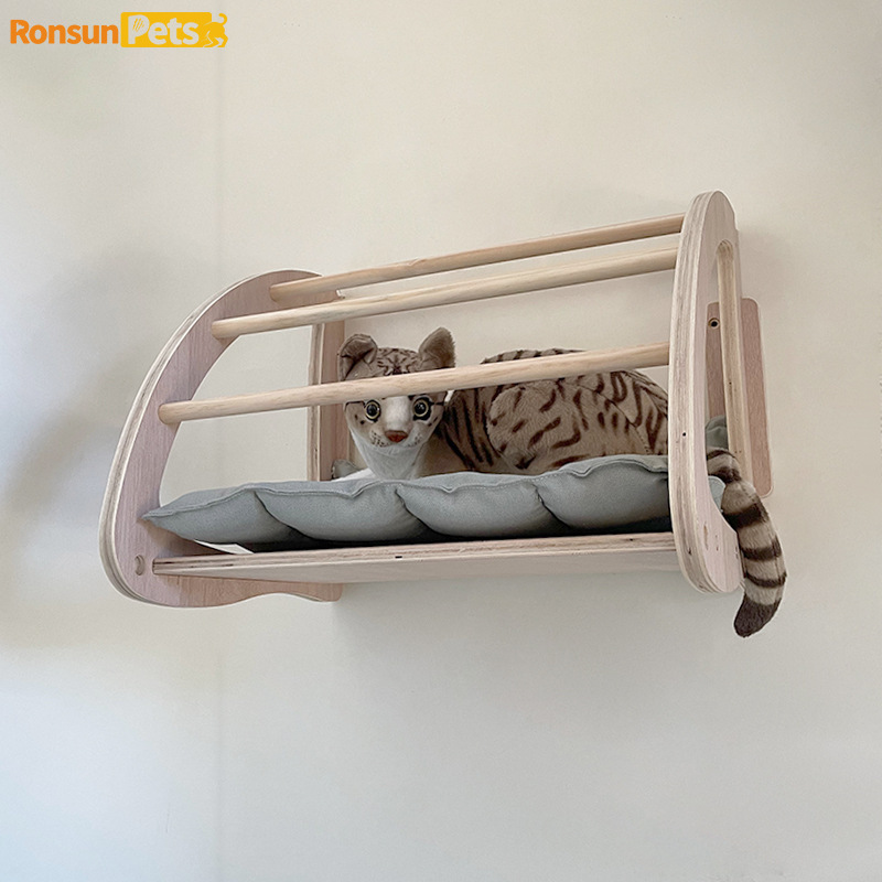 Wall-Mounted Cat Nest with Wall-Through Design, Privacy Curtain, Canvas Mat, Pet Cat Nest, in Stock, Dropshipping Available