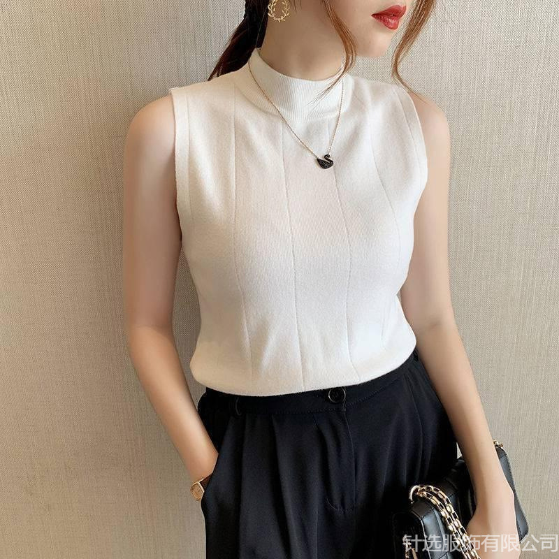 Half-turtleneck bottoming shirt slim-fit thin sweater sleeveless knitted inner vest pullover short top women's clothing Half-turtleneck bottoming shirt slim-fit thin sweater sleeveless knitted inner vest pullover short top women's clothing