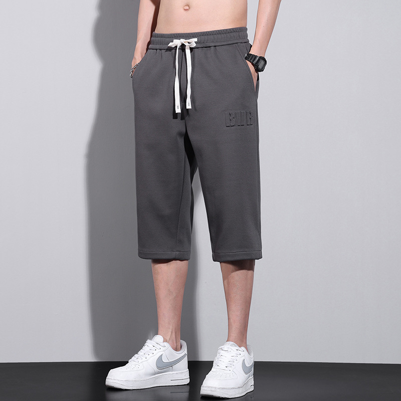 Sports Cropped Pants Men's Summer Thin Shorts Loose Over-the-Knee Pants Knitted Casual Cropped Pants Sweatpants