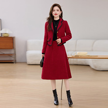 时尚毛呢套装女2025秋冬夹棉时尚小香风外套半裙两件套裙 LB9763