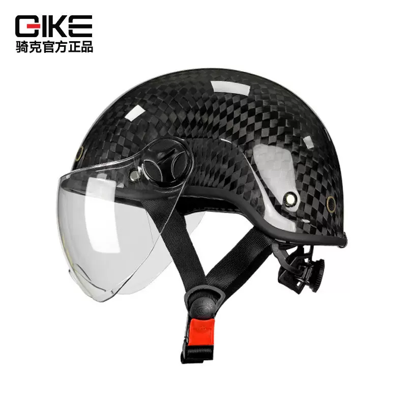 QIKE碳纤维半盔电动车摩托车机车夏季男女骑行安全帽3C骑克头盔