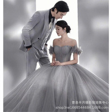 新款影楼森系灰色旅拍主题婚纱情侣写真法式外景摄影气质个性礼服