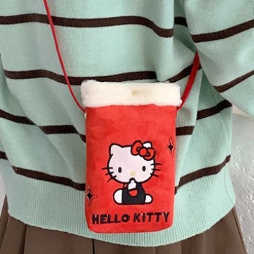 可爱毛绒桶形斜挎包女秋冬毛绒拼接单肩包多色少女心通勤小挎包