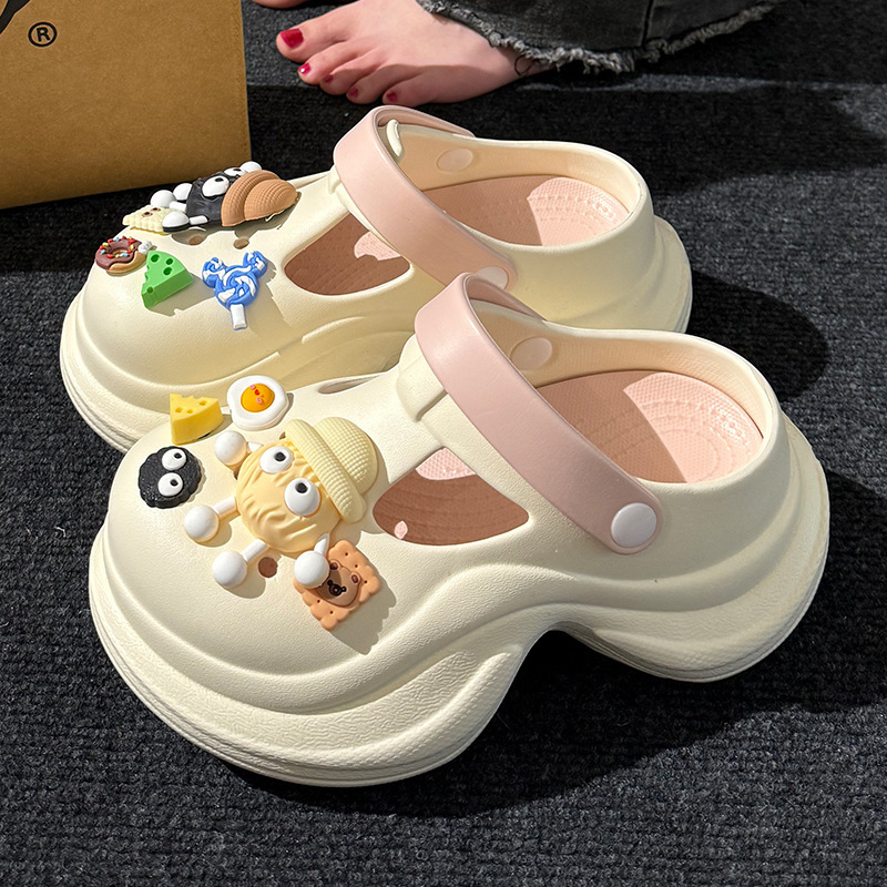 EVA Hole Shoes Women's Spring and Summer New Fashionable Simple Small Man Waist Double Color Women's Outer Wearing Hole Shoes with Thick Sole Height