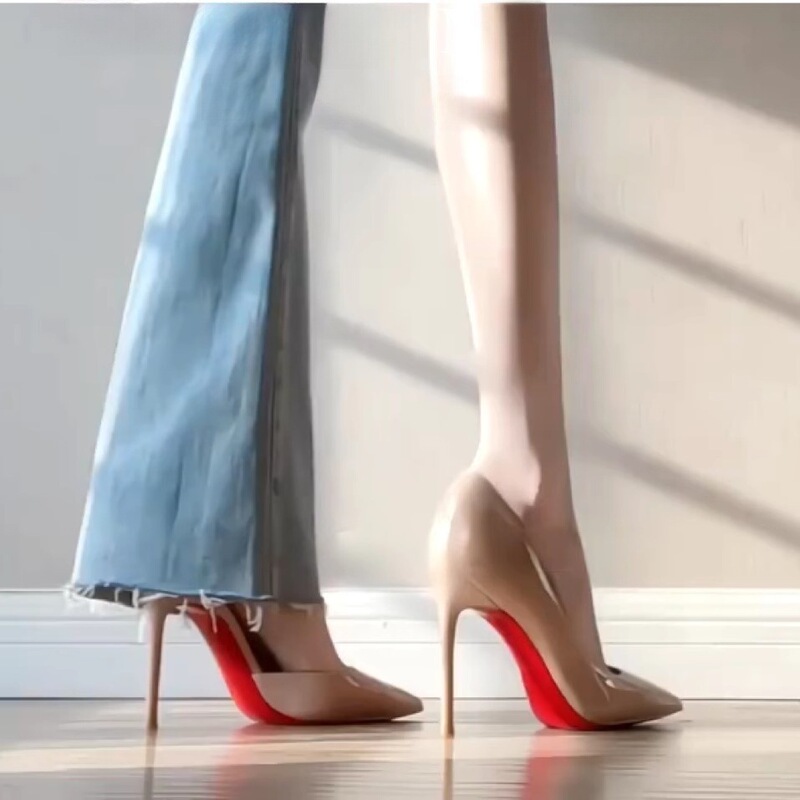 Nude High Heels for Women 2025 New Style Side Hollow Red Sole Sexy Elegant Versatile Professional Pointed Toe Shallow Mouth Stiletto Shoes