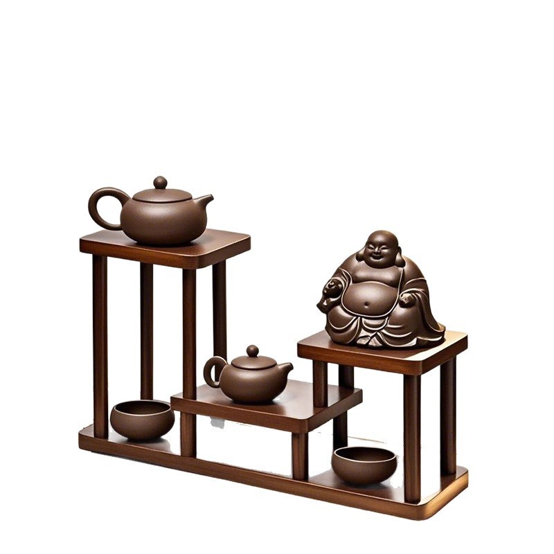 中国式のデスクトップの実木博古棚のティーカップの紫砂壺のデザートの多層展示棚の小さい置物の階段の置物棚|undefined