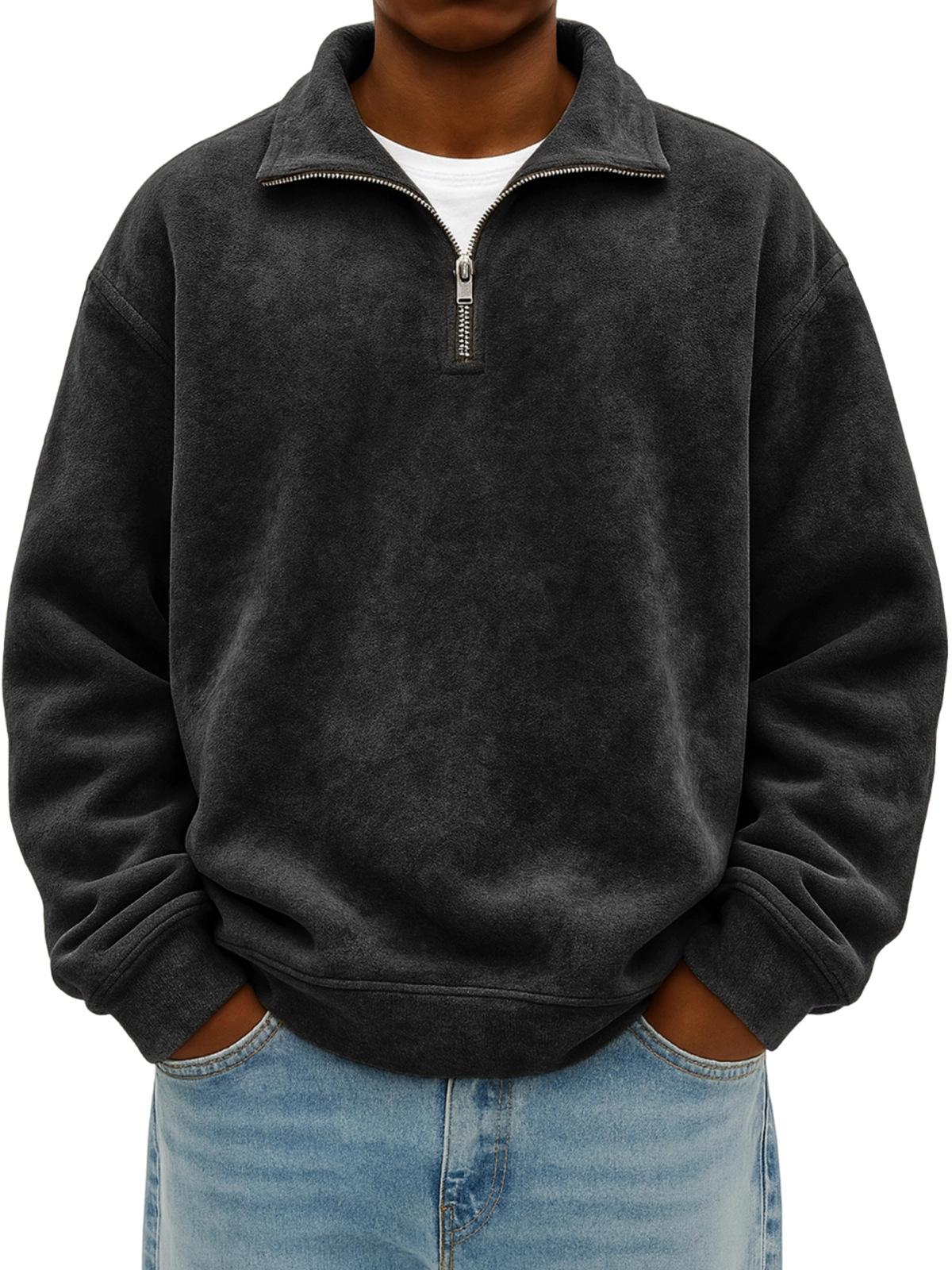 Demi-season solid color sweatshirt with zipper for leisure