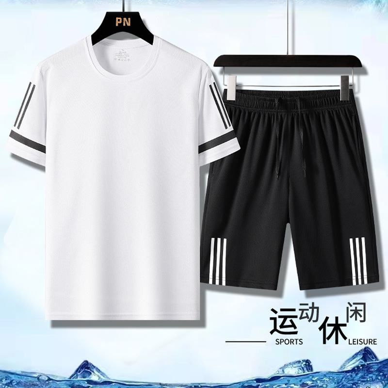 Cross-border 2023 nuevo traje deportivo de manga corta para hombres de verano corriendo traje suelto de dos piezas de secado rápido