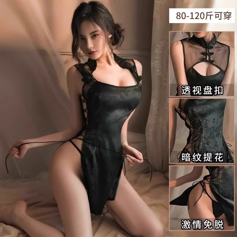 섹시한 속옷, 치파오, 큰 사이즈, 유혹적인, 탈부착 불필요, 레트로 유니폼, 슬릿 디자인, 커플을 위한 재미있는 유혹 세트, 섹시한 잠옷