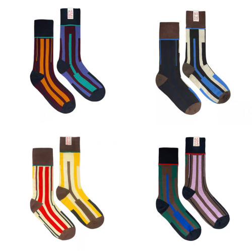 Tide brand European goods new product hello colorful patchwork personalized AB socks dance dance internet celebrity sport fabric tag crew socks cotton socks