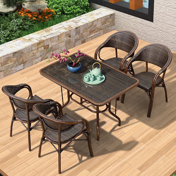 Purple Leaf Outdoor Home Rattan Chair Single Dining Table Chair Dining Chair Seat Open-Air Balcony Chair Leisure Table Chair Single Chair