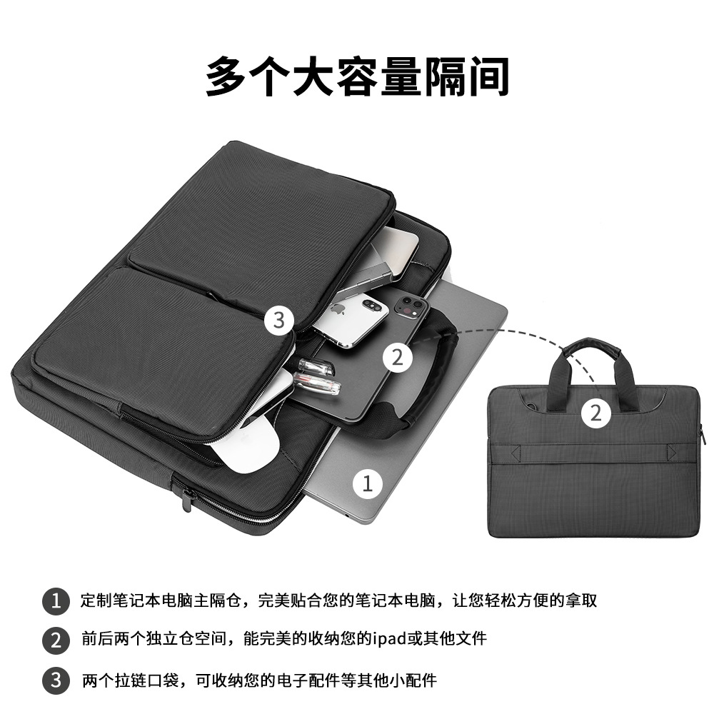 Bolsa de ordenador portátil de gran capacidad de 1415,6 pulgadas de un solo hombro crossbody Maletín de negocios bolso de la computadora portátil