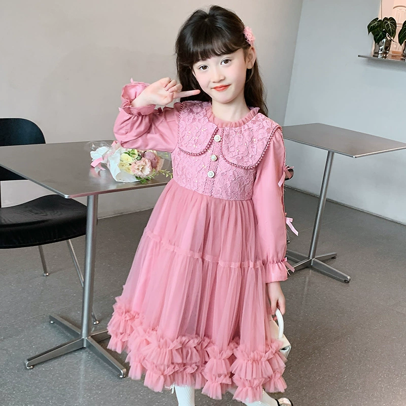 Новое весенне-осеннее платье 2025 года, детская одежда, сетчатое, стильное, весенний стиль, платья для девочек, осеннее платье принцессы