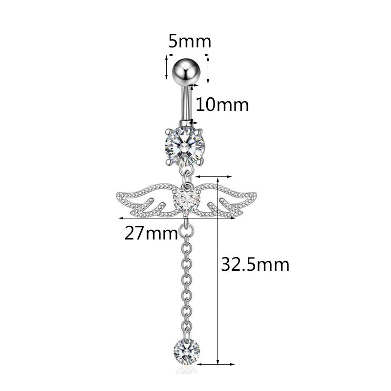 Anello per ombelico con ciondolo in acciaio inossidabile con ali d'angelo intarsiate in rame europeo e americano, stile ragazza cool_voghion.com