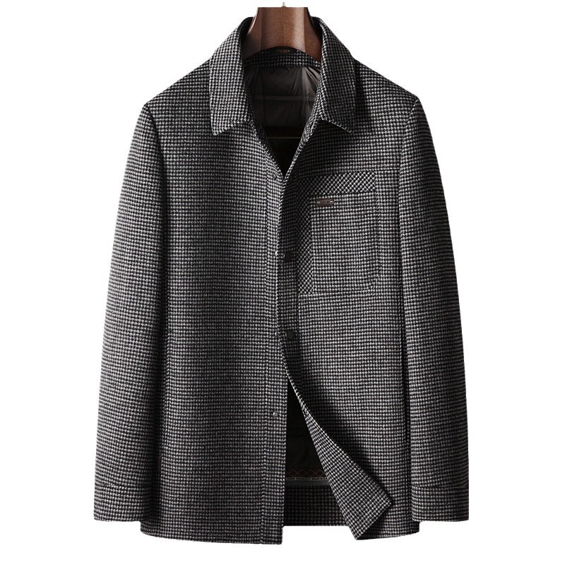 Ανδρικά ρούχα μάλλινο μπουφάν φθινοπώρου και χειμώνα με πέτο, αποσπώμενο πουκάμισο, με μεταξωτή επένδυση από βαμβάκι, ελαφρύ πολυτελές επαγγελματικό μάλλινο μπουφάν διπλής όψης_voghion.com