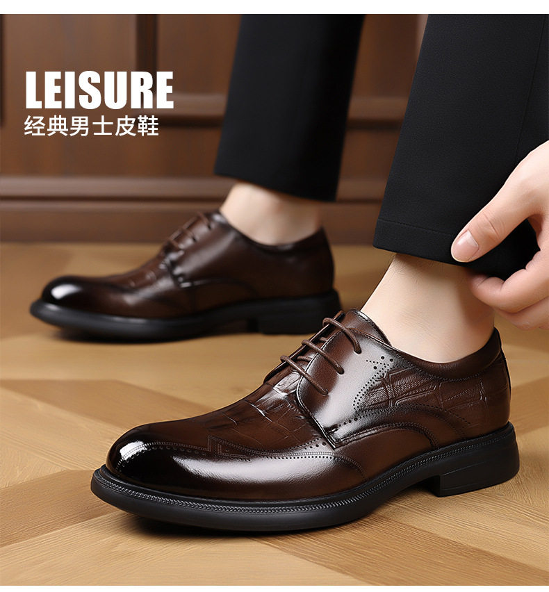 Giày tây nam công sở da bò lớp đầu, buộc dây, đế xốp êm chân — Màu nâu, màu đen chi tiết 18
