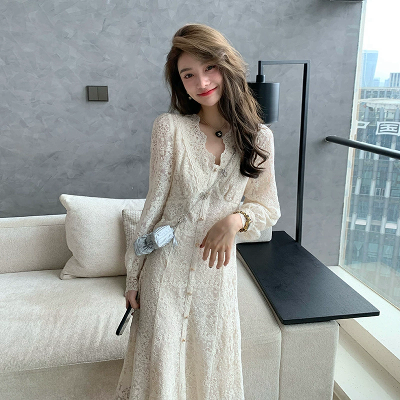 Милое платье Версаль первой любви во французском стиле, длинное внутреннее платье, утягивающее талию, белое платье из тяжелого кружева для женщин, весенний наряд.