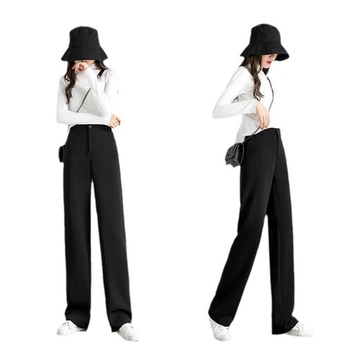 Wide-leg mopping pants black summer 2026 drooping suit pants women's thin new straight loose slimming high waist