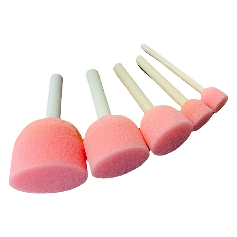 [Щетка для губки с деревянной ручкой] круглая розовая картина щетка для раннего детства детский сад губчатая головка гриба губчатое уплотнение