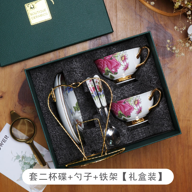 Taza de café china de hueso europeo y platillo traje de gama alta caja de regalo exquisito juego de té de la tarde regalo de novias