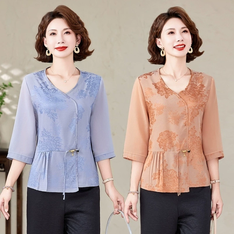 Новая китайская мама летняя одежда с короткими рукавами шифоновая рубашка