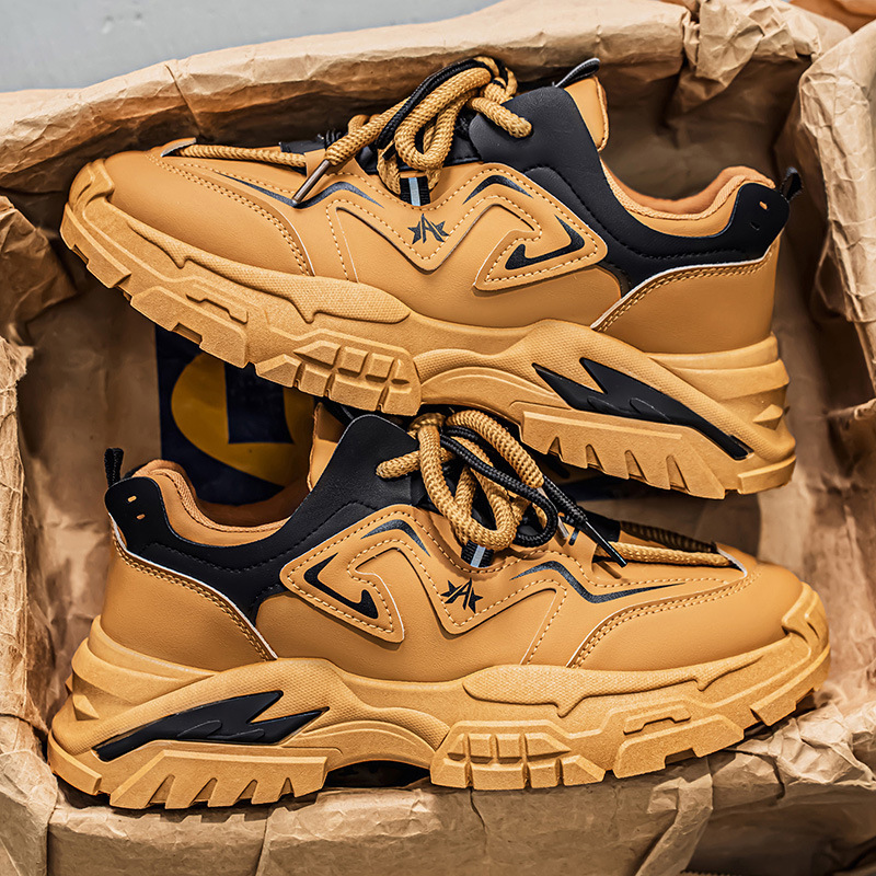 Men's Shoes for Autumn Construction Site Work, Labor Protection Shoes, Men's Sports and Leisure Retro Thick-Soled Heightening Workwear Dad Shoes