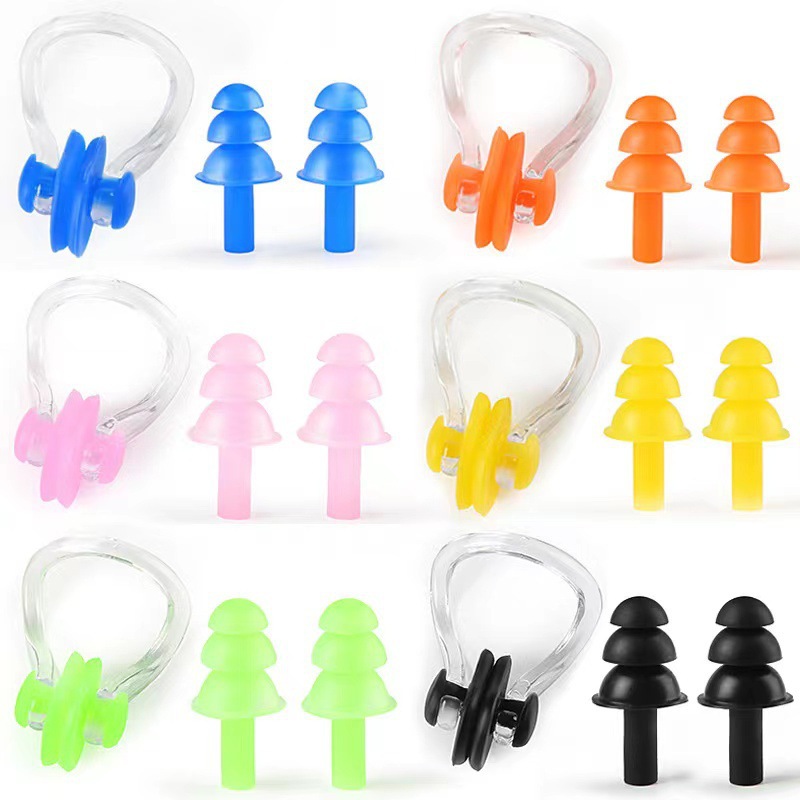 Fabricante tapones de silicona nuevos natación espiral impermeable clip de nariz conjunto caja impermeable anti-ruido anti-asfixia buceo