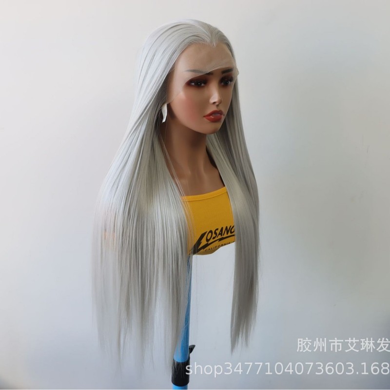 网红热销款假发女可爱风银灰色美人尖三尖长直发工厂现货哑光高温|undefined