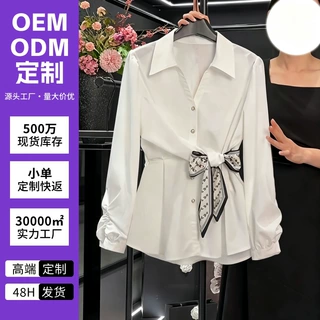 欧美跨境亚马逊简约收腰显瘦衬衫女气质通勤设计感小众长袖衬衣