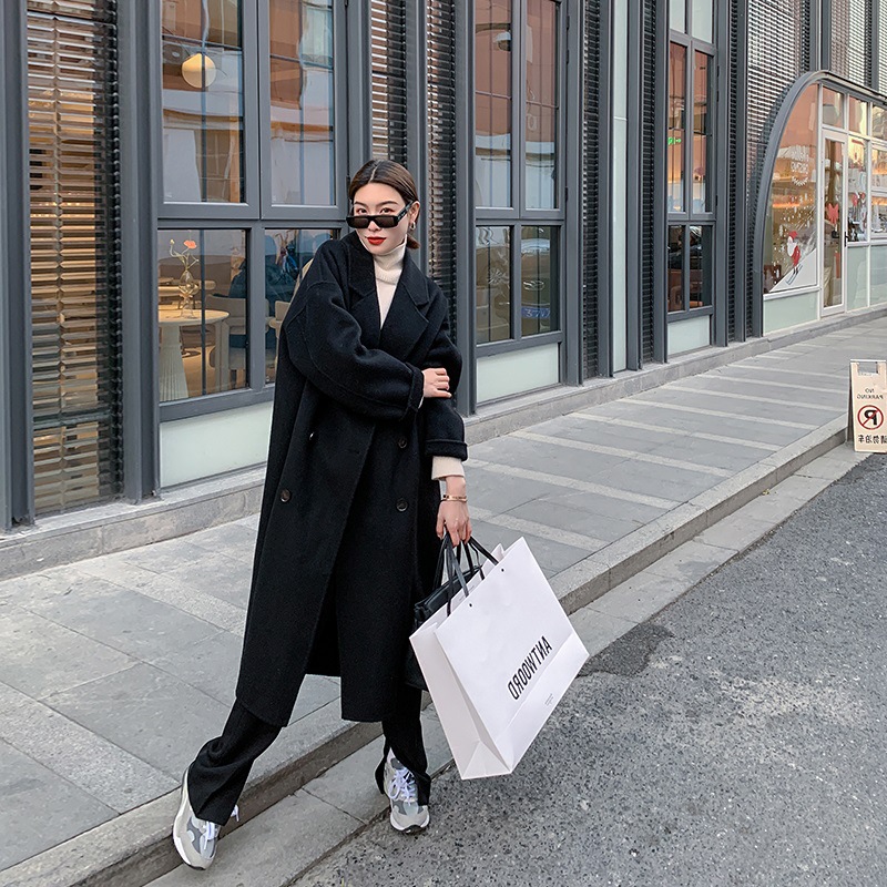 2021年法式中长款过膝英伦风休闲秋冬季简约大气毛呢外套大衣
