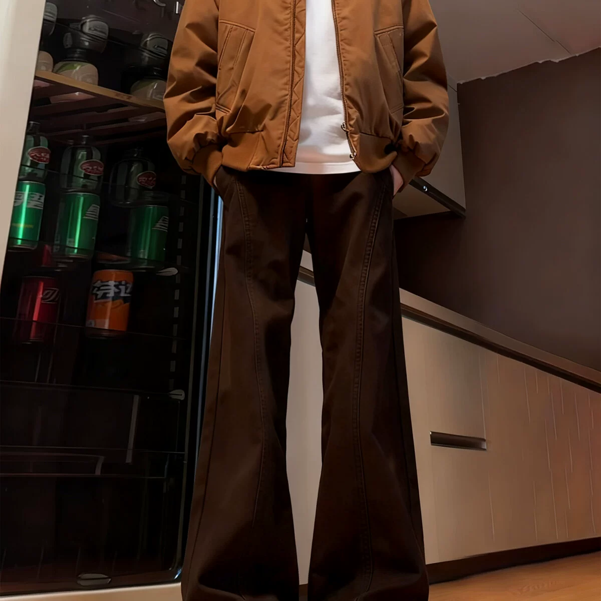 Colored fleece winter jeans, retro trousers, American style, loose straight fit
