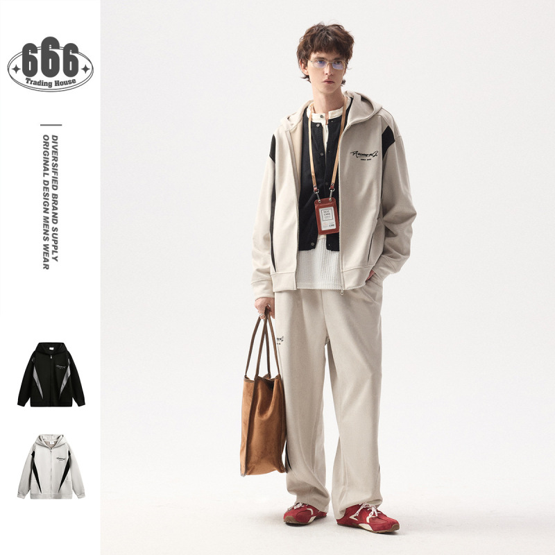 Special Clearance Non-Refundable and Non-Exchangeable Hooded Sweatshirt Men's American Fashion Brand Loose Zipper Jacket Suede Cardigan W459