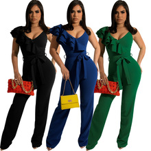 SMR11272  跨境平台亚马逊新款 欧美性感时尚纯色V领女装连体裤