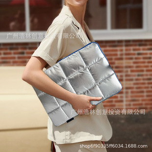 25 New Quilted Cotton Waterproof, Anti-Fall and Shockproof Liner Handheld Laptop Bag 1314inch Silver down Bag for Women
