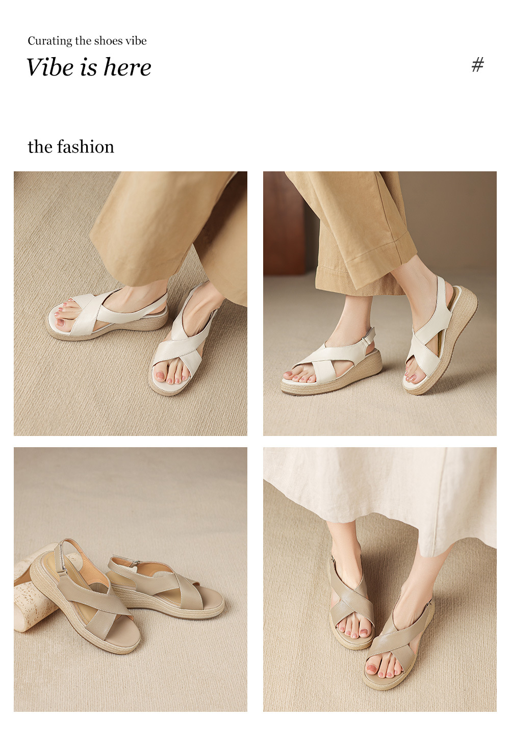 Sandal nữ quai chữ V đế dày mũi tròn hở ngón chân — màu trắng ngà chi tiết 1