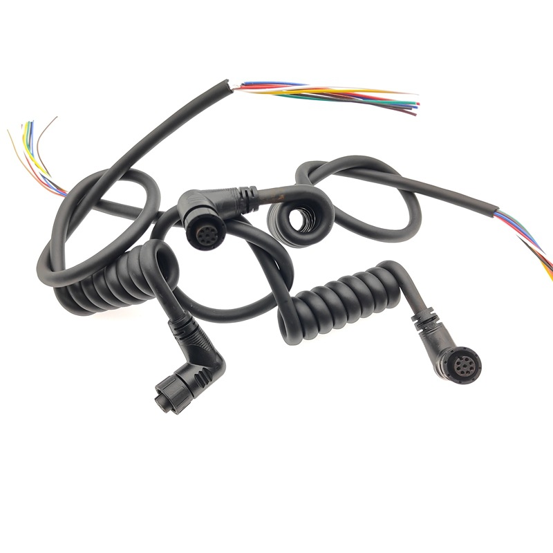 M12公母对插防水弯头弹簧线  防水连接弹簧线2芯3芯4芯5芯弹簧线