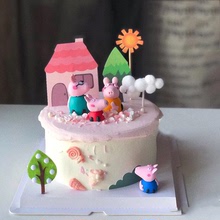 创意生日蛋糕摆件烘焙插件软陶小猪一家四口儿童主题栅栏插牌甜品