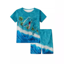 新款现货儿童套装沙滩风暴恐龙男童短袖五分裤两件套外贸欧美童装
