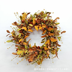 跨境新品亚马逊万圣节秋色花环南瓜浆果门挂丰收节藤圈感恩节花圈