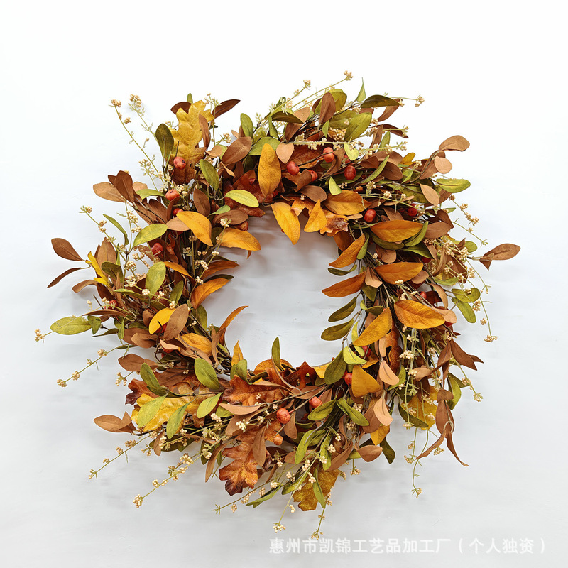跨境新品亚马逊万圣节秋色花环南瓜浆果门挂丰收节藤圈感恩节花圈|undefined