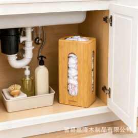 跨境木质垃圾袋收纳盒厨房壁挂式垃圾袋保鲜膜储物盒塑料袋整理盒