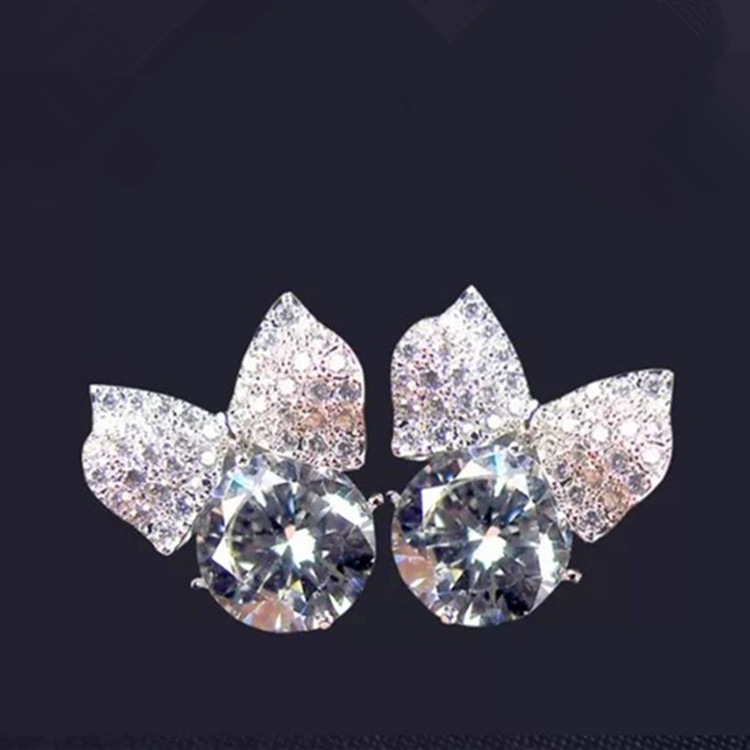 AliExpress supply micro-business Taobao a generation of large bow flash drill earrings 925 sterling silver needle