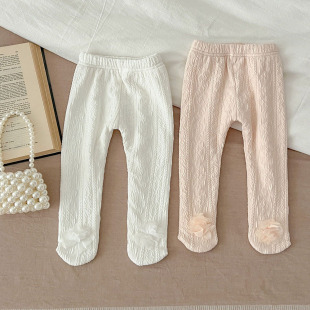 Baby winter 2023 new Korean style bottoming pantyhose flower cotton fleece-lined girls' one-piece leggings