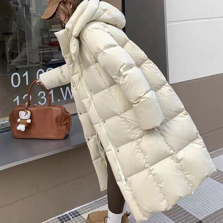 95 White Goose down down Jacket Women's Long Thickeneded Knee-Length Loose Jacket 2025 Winter New Couple Warm and Cold-Resistant