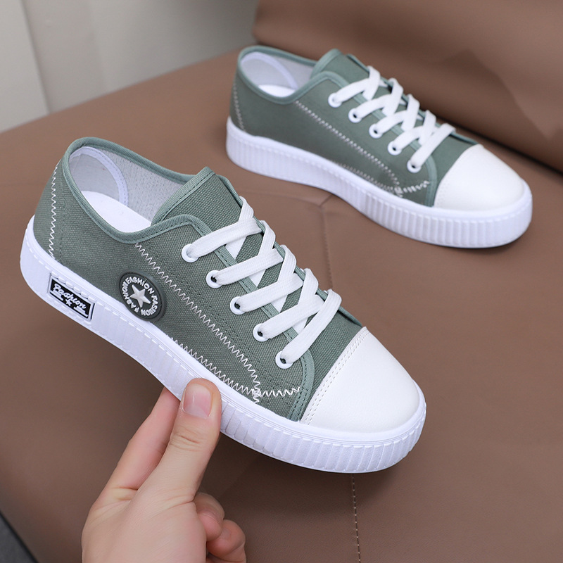 Spring and Autumn New Canvas Shoes Women's Shoes Fashion Lace-Up Sneakers College Style Casual Student Shoes Cloth Shoes Wholesale Dropshipping